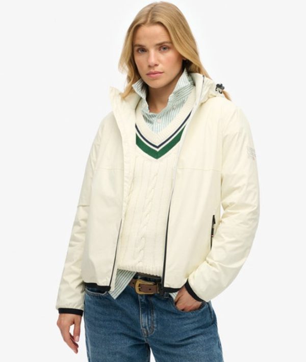 Superdry Women's Hooded Logo Windbreaker Jacket White / Off White - Size: 10