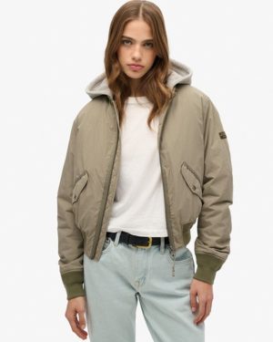 Superdry Women's Hooded MA1 Bomber Jacket Khaki / Light Khaki Green - Size: 8