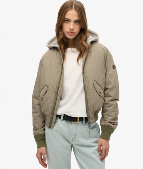 Superdry Women's Hooded MA1 Bomber Jacket Khaki / Light Khaki Green - Size: 8