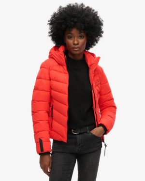 Superdry Women's Hooded Microfibre Padded Jacket Red / Sunset Red - Size: 16