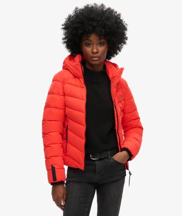 Superdry Women's Hooded Microfibre Padded Jacket Red / Sunset Red - Size: 16