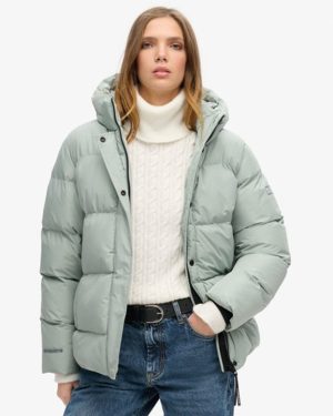 Superdry Women's Hooded Padded Sports Puffer Jacket Light Grey / Puritan Grey - Size: 8