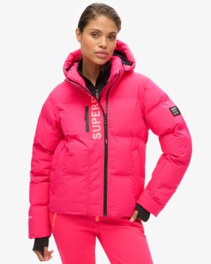 Superdry Women's Hooded Ski Boxy Puffer Jacket Pink / Hyper Fire Pink - Size: 10