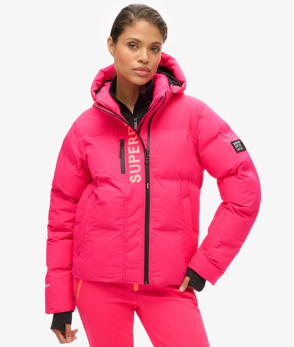 Superdry Women's Hooded Ski Boxy Puffer Jacket Pink / Hyper Fire Pink - Size: 10