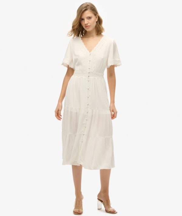 Superdry Women's Ibiza Short Sleeve Midi Tea Dress White / Off White - Size: 8