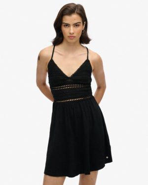 Superdry Women's Jersey Lace Mini Dress Black - Size: 14