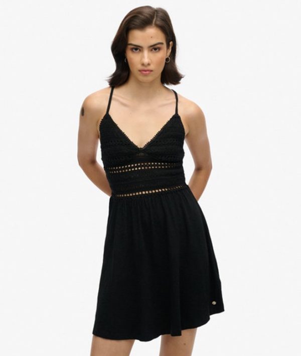 Superdry Women's Jersey Lace Mini Dress Black - Size: 14
