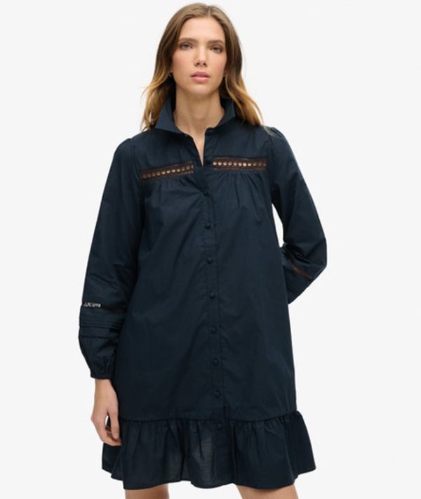 Superdry Women's Lace Mix Shirt Dress Navy - Size: 10