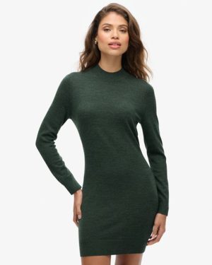 Superdry Women's Lightweight Knitted Merino Knit Dress, Green, Size: 16