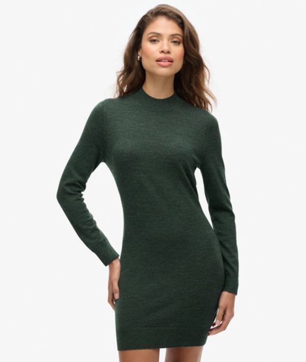 Superdry Women's Lightweight Knitted Merino Knit Dress, Green, Size: 16