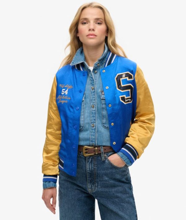 Superdry Women's Luxe Varsity Jacket Blue / Mazarine Blue - Size: 12