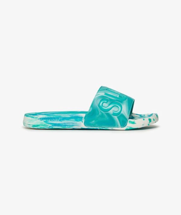Superdry Women's Marble Pool Sliders Blue / Bali Blue Aop - Size: 5-6