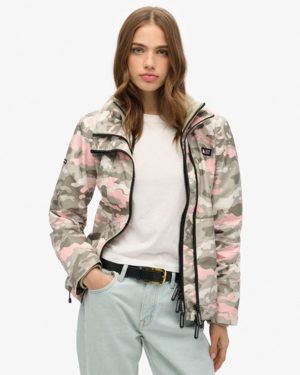 Superdry Women's Mountain Windbreaker Jacket Green / Seagrass Green Pink Camo - Size: 12