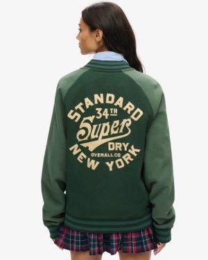 Superdry Women's Oversized College Graphic Jersey Bomber Jacket Green / Forest Green - Size: Xxl