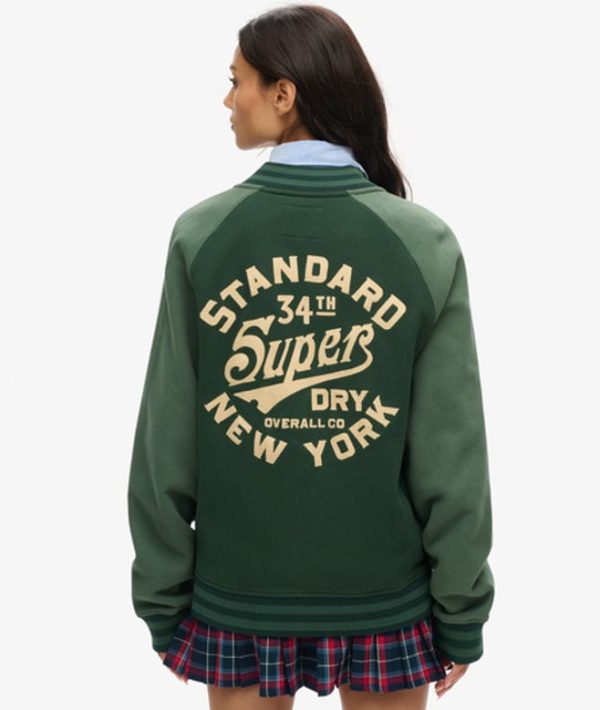 Superdry Women's Oversized College Graphic Jersey Bomber Jacket Green / Forest Green - Size: Xxl