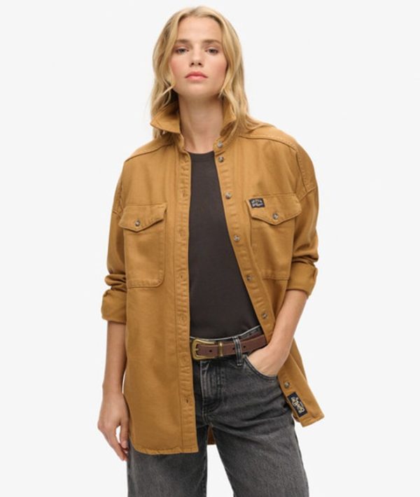 Superdry Women's Oversized Denim Shacket Brown / Caramel Brown - Size: 16