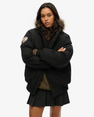 Superdry Women's Oversized Everest Faux Fur Bomber Jacket Black / Jet Black - Size: Xxl