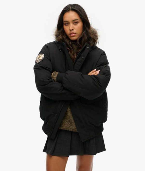 Superdry Women's Oversized Everest Faux Fur Bomber Jacket Black / Jet Black - Size: Xxl