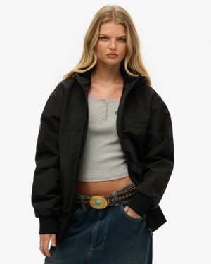 Superdry Women's Oversized Surplus Nylon Hooded Bomber Jacket Black / Jet Black - Size: L