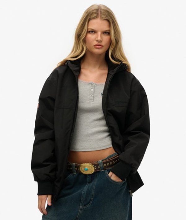 Superdry Women's Oversized Surplus Nylon Hooded Bomber Jacket Black / Jet Black - Size: L