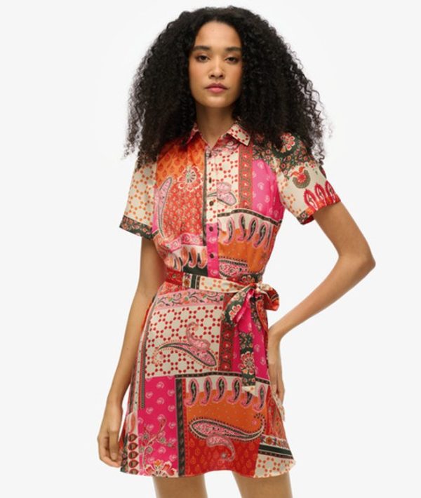 Superdry Women's Patchwork Mini Shirt Dress Pink / Savanna Patch Paisley Pink - Size: 8