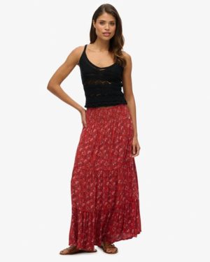 Superdry Women's Print Maxi Skirt Red / St Tropez Floral - Size: 16
