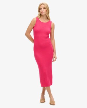 Superdry Women's Rayon Backless Knitted Midi Dress, Pink, Size: 10