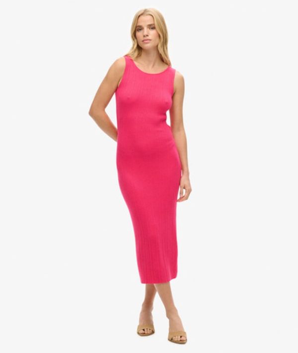 Superdry Women's Rayon Backless Knitted Midi Dress, Pink, Size: 10