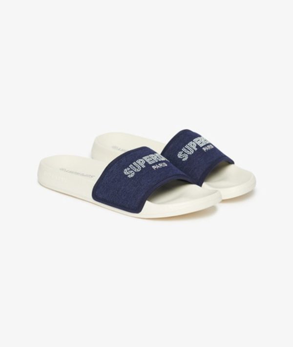 Superdry Women's Rhinestone Luxe Pool Sliders White / Off White - Size: 7-8