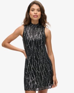 Superdry Women's Sleeveless Sequin A Line Mini Dress Black / Black Sequin - Size: 12