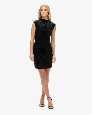 Superdry Women's Slim Fit Velvet Bodycon Dress, Black, Size: 10