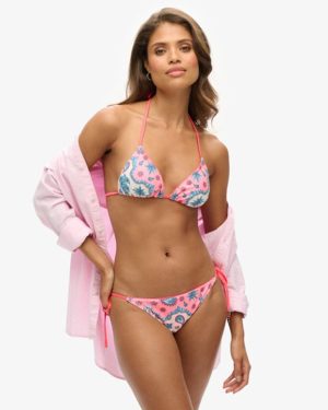 Superdry Women's String Triangle Bikini Top Pink / Pink Bandana - Size: 8