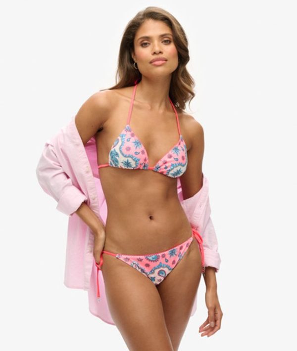 Superdry Women's String Triangle Bikini Top Pink / Pink Bandana - Size: 8