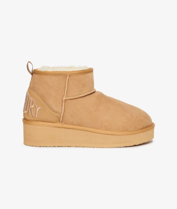 Superdry Women's Suede Sherpa Platform Boots Brown / Light Tan - Size: 7-8