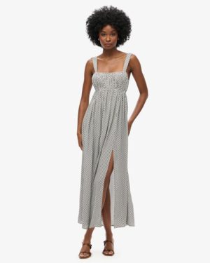 Superdry Women's Tie Back Maxi Dress White / Mono Cross Geo - Size: 16