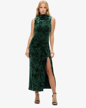 Superdry Women's Velvet Maxi Dress Green / Forest Green - Size: 12