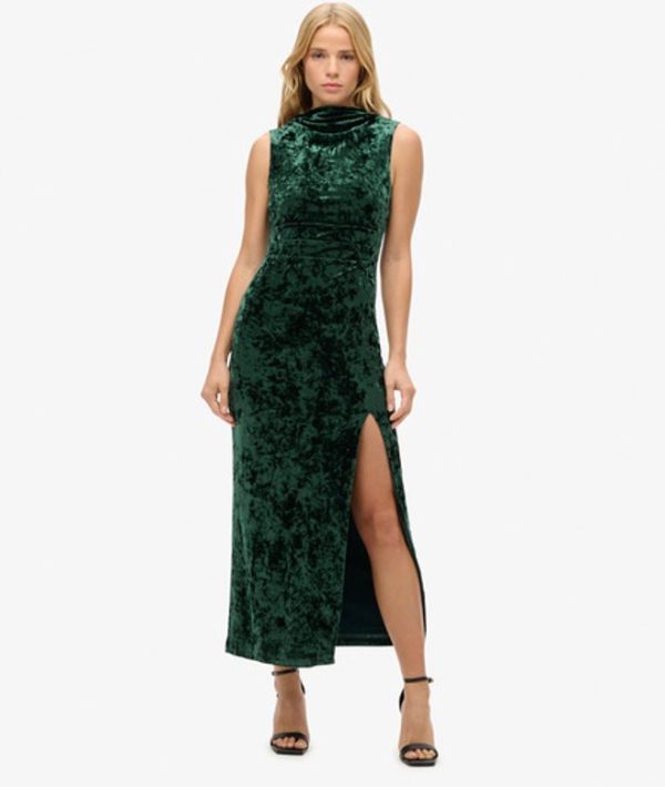 Superdry Women's Velvet Maxi Dress Green / Forest Green - Size: 12