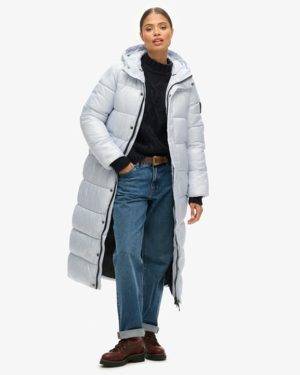 Superdry Women's Xpd Sports Longline Puffer Coat Blue / Ice Blue - Size: 10