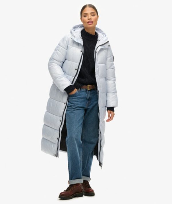 Superdry Women's Xpd Sports Longline Puffer Coat Blue / Ice Blue - Size: 10