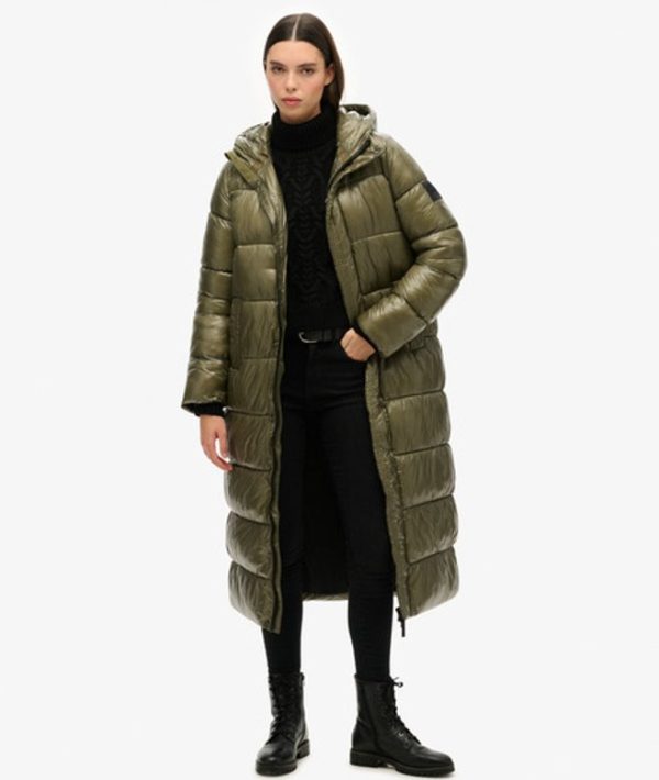 Superdry Women's Xpd Sports Longline Puffer Coat Green / Dusty Olive - Size: 16
