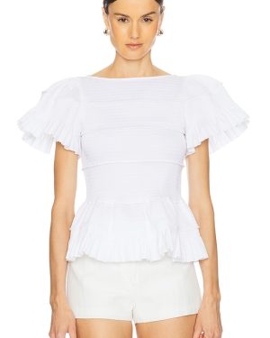Susan Fang Smocked Peplum Top in White. Size XS-S.