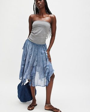 Susanna Knee-Length Midi Skirt at Free People in Dark Denim, Size: XS