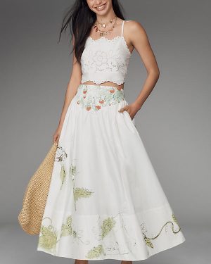 Swan Gossip x Anthropologie Basque-Waist Maxi Skirt