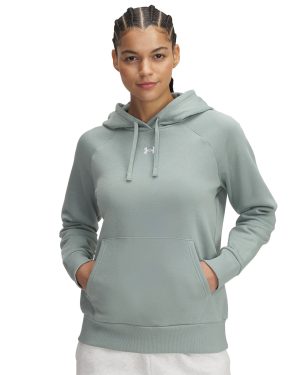 Sweatshirt Under Armour Rival Fleece Hoodie Silica Green/ White XS