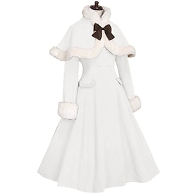 Sweet Classic Lolita Winter Overcoat Faux Fur White Cape Shawl Outerwear Coats Customized Size