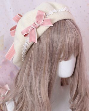 Sweet Lolita Beret Bow Floral Wool Lolita Hat