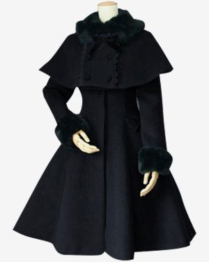 Sweet Lolita Coat Black Wool Turndown Collar Long Sleeve Slim Fit Detachable Lolita Cape Coat