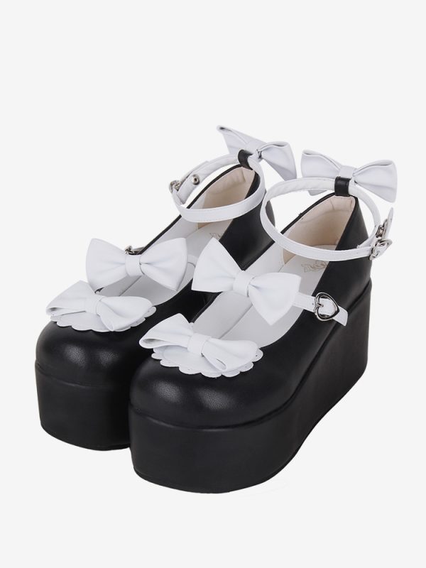 Sweet Lolita Footwear Black Butterfly Two-Tone PU Leather Wedge Heel Lolita Pumps
