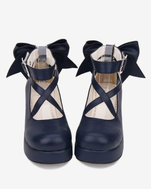 Sweet Lolita Footwear Bow Stappy Buckle Wedge Heel White Lolita Shoes