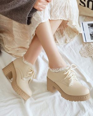Sweet Lolita Footwear Round Toe Chunky Heel Leather Lolita Shoes